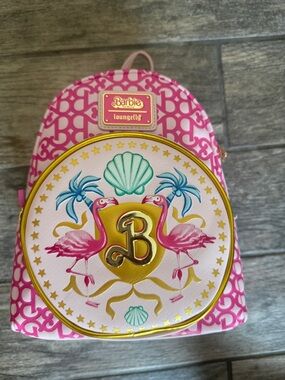 Loungefly Barbie Pink Flamingo Mini Backpack - Pink, Gold, Teal